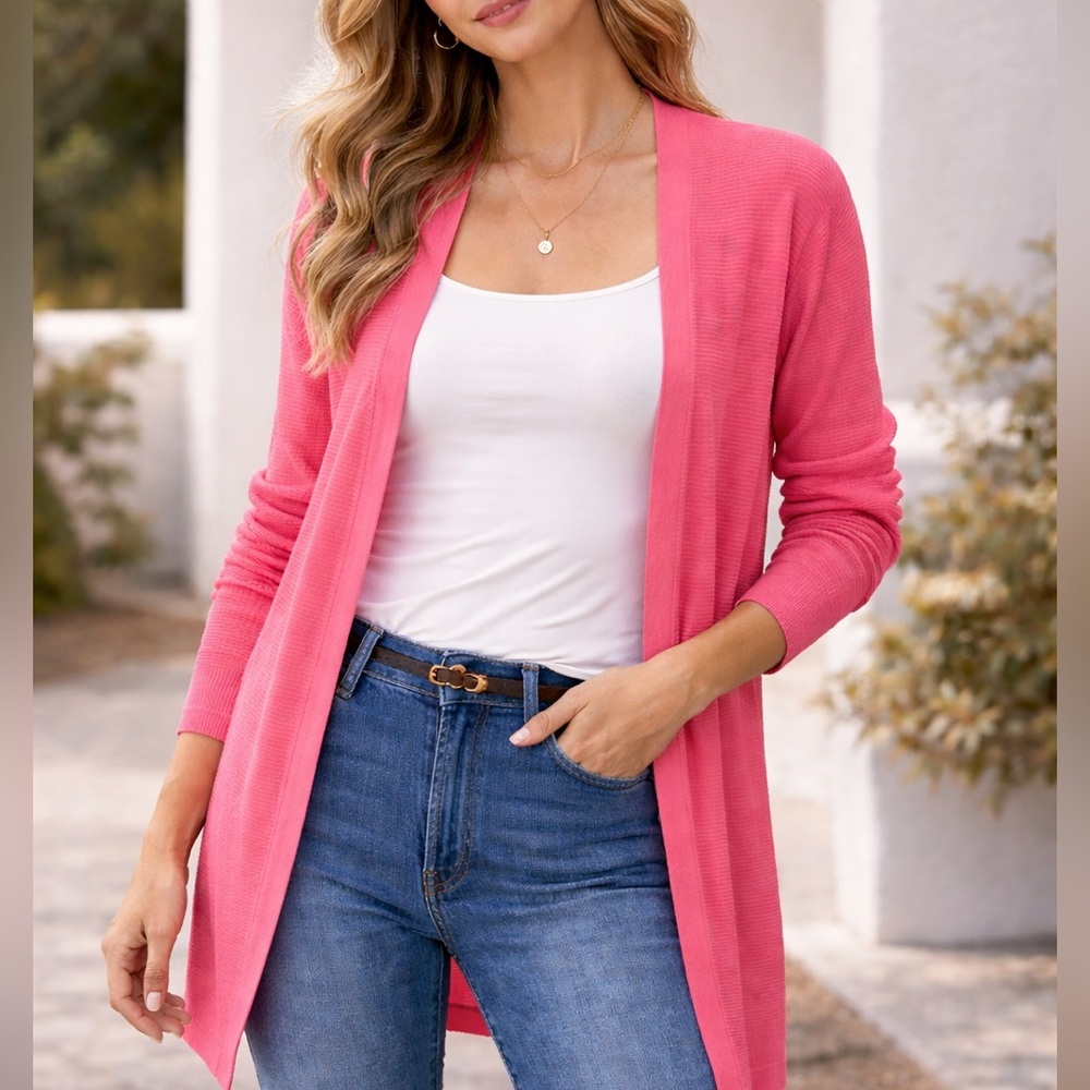 Ann Taylor loft ribbed pink open cardigan sweater ❤️